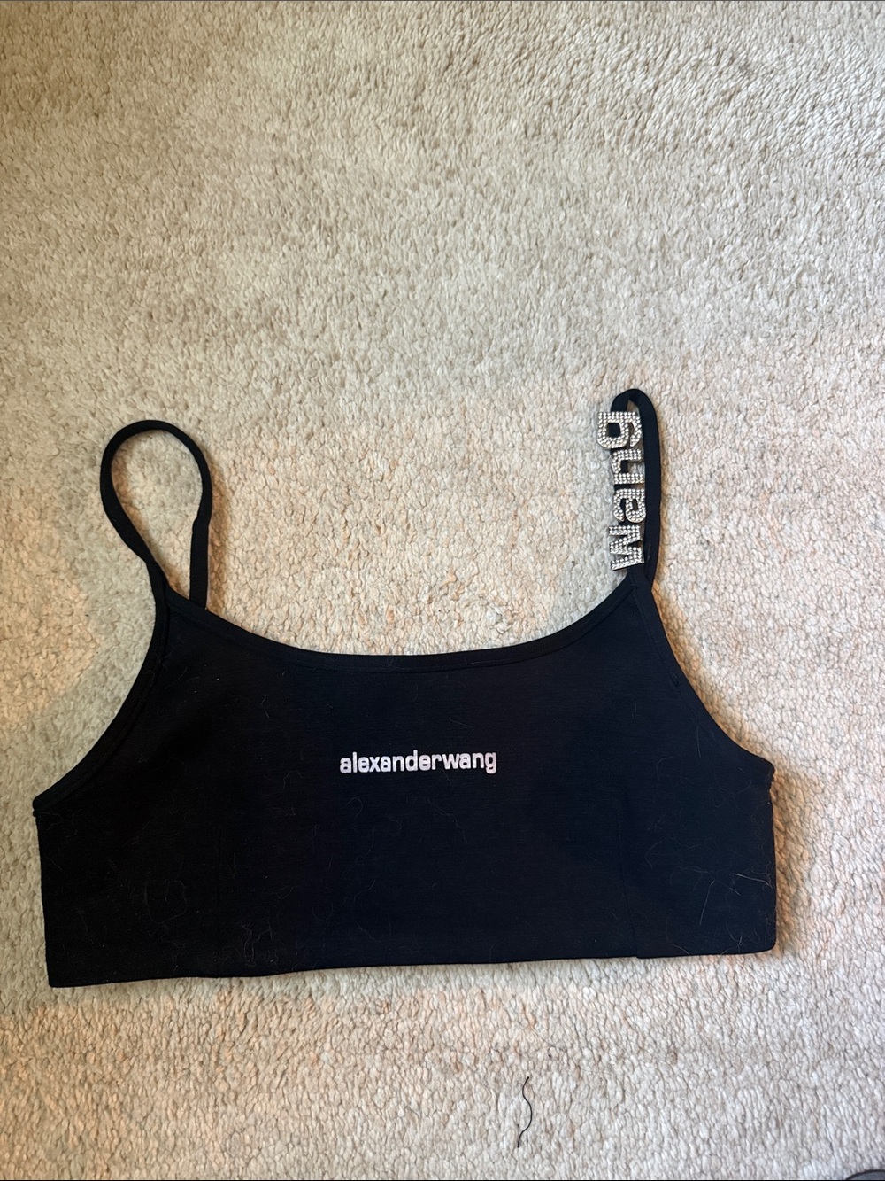 Alexander Wang Black Logo Bralette with Embellished Strap